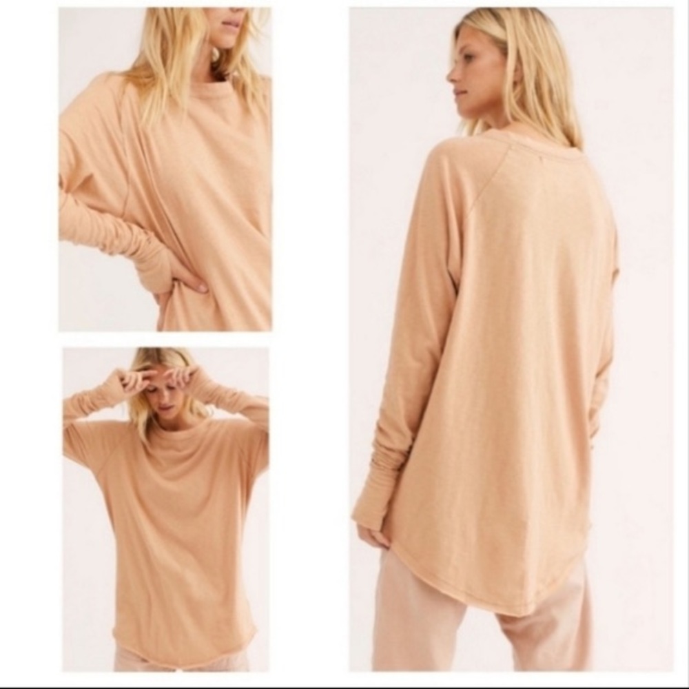 FREE PEOPLE We The Free ARDEN Longsleeve Tee Sand Sable. Sz Large